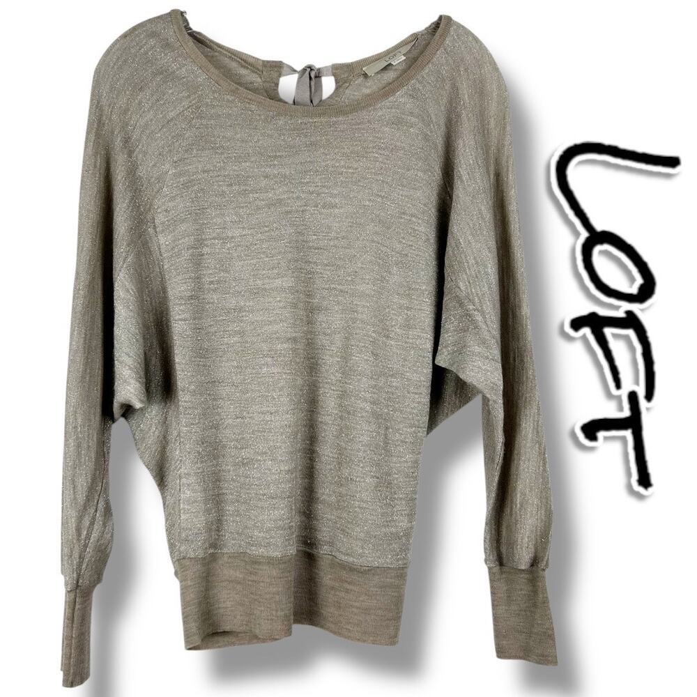 LOFT Metallic Bow Dolman Sleeve Wool Blend Top Party Night Out Womens Size S